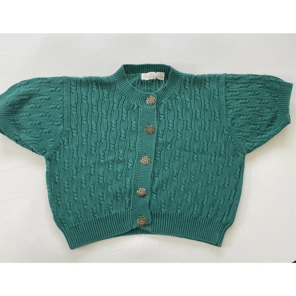Vintage 80-90s Honors Apparel Knit Cardigan Sweater Box Cropped Green Size Med - Picture 10 of 12